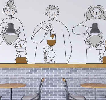 Vinilo restaurante ilustraciones de preparación de café - TenVinilo