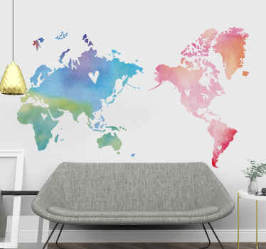 カラフルな水彩世界地図ウォールステッカー - TENSTICKERS