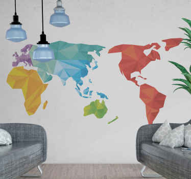 Geometric colour world map wall sticker - TenStickers
