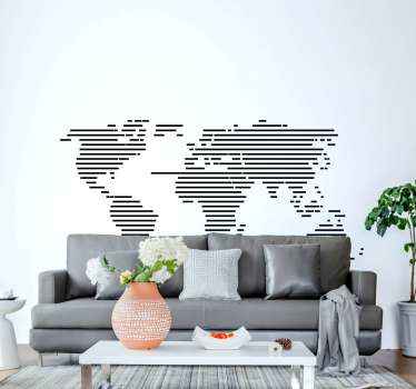 太い横線世界地図ウォールステッカー - TENSTICKERS