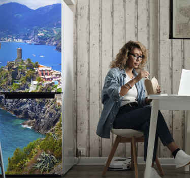 Decorate your fridge door space with this lovely view of Cinque Terre of seaside village on rivalries coastline. Easy to apply, durable and adhesive.