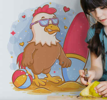 Rooster with a surf board bird decal - TenStickers