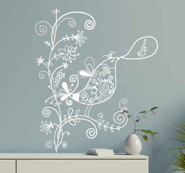Blomster syngende fugl væg klistermærke - TenStickers