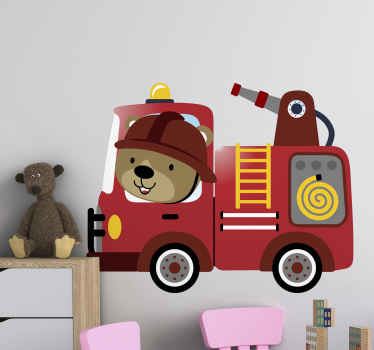 Cute Bear Fire Truck wall stickers for kid - TenStickers