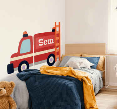 Stickers maken Brandweerman auto gepersonaliseerde naam - TenStickers