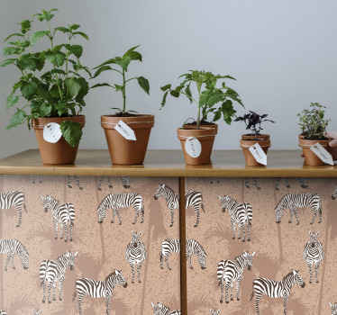 Autocolantes para móveis Zebra e palmas marrons - TenStickers