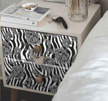 Zebra print flori ornamentale mobilier decal - TenStickers