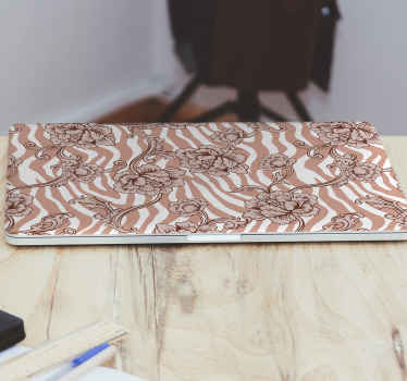 Piele cu imprimare zebră și flori de coral pentru laptop - TenStickers