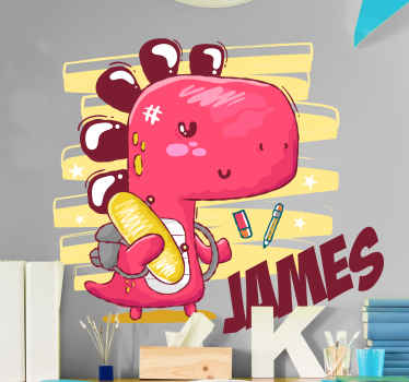 Muursticker dino Naar school gaan dino met naam - TenStickers