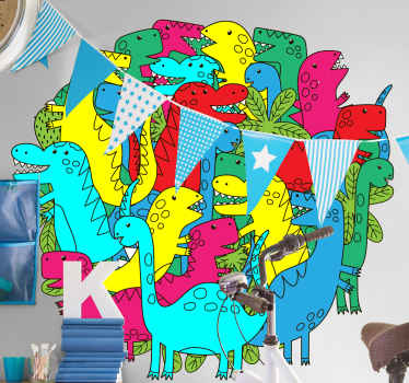 Round colorful dinosaur for kids  dinosaur decal - TenStickers