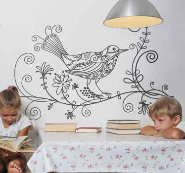 Wandtattoo Wohnzimmer Vogel Blumenranke - TenStickers
