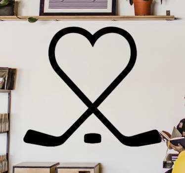 Heart Hockey Crossed Sticks sports wall sticker - TenStickers
