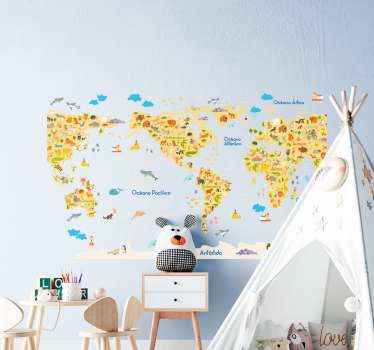 Animal filled America world map world sticker - TenStickers