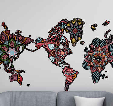 Floral Pattern America World Map world - TenStickers