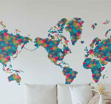 colourful leaf America world map wall sticker - TenStickers