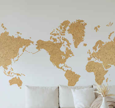 wooden work America world map wall sticker - TenStickers