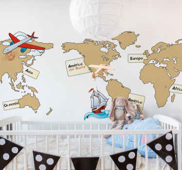 Kids Postage America World Map wall sticker - TenStickers