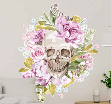 Vinilo ornamental acento de calavera floral - TenVinilo
