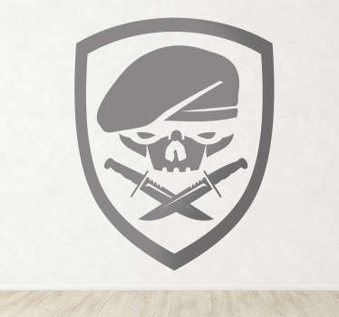 Naklejka dekoracyjna inspirowana grą Medal of Honor, przedstawiająca fragment czaszki z dwoma mieczami poniżej umieszczonej w symbolu herbu.!