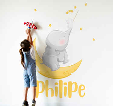 Vinilo infantil elefante y conejo con nombre - TenVinilo