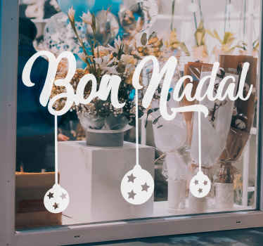 Vinilo navidad escaparate bon nadal con bola y estrellas - TenVinilo