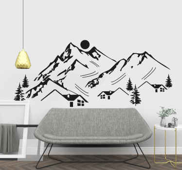 Naklejka na ścianę natura Góra z małym zimowym domem - TenStickers