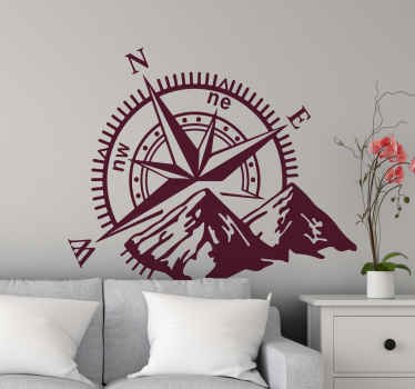 Mountain with compass nature wall sticker - TenStickers