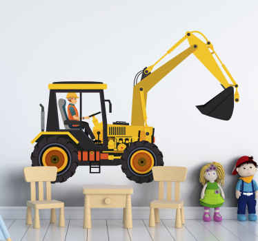 Excavator yellow black children bedroom sticker - TenStickers