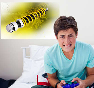 Wall sticker with an illustration design of a shock absorber. Ideal for engineers and mechanics. Easy to apply and remove from surfaces.