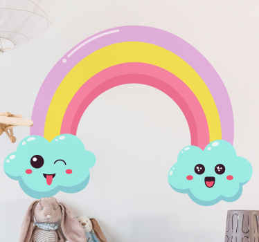 Vinilo cartoon Sonriendo lindo dibujos animados nubes arcoiris - TenVinilo