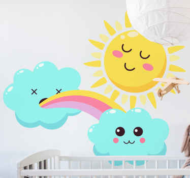 Shiny rainbow with smiling sun cartoon sticker - TenStickers
