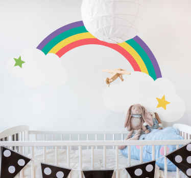 Color rainbow with clouds cartoon decal - TenStickers