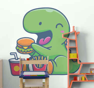 Cute dinosaur eating food dinosaur wall decal - TenStickers