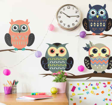 Vinilo ilustración Búhos nórdicos - TenVinilo