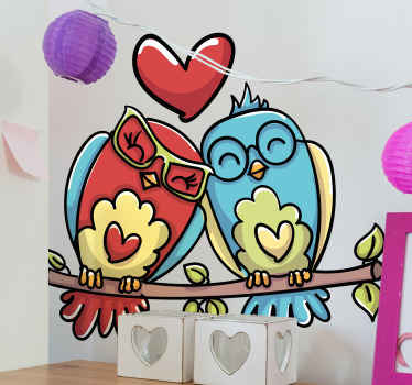 Sticker Couple de hibou avec des coeurs - TenStickers