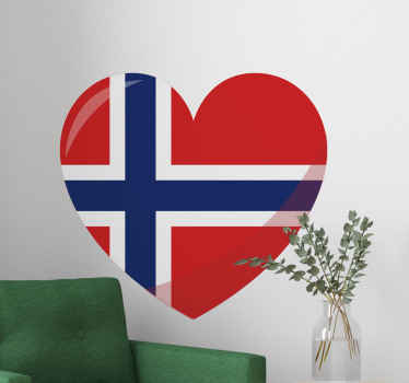 Norsk flagg som hjerteveggklistremerke - Tenstickers