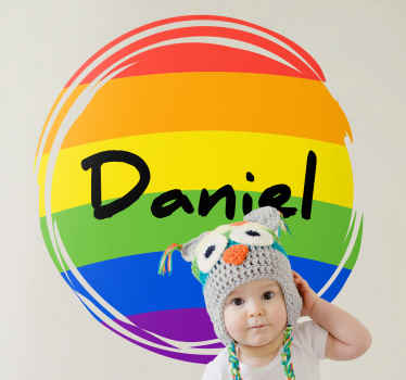 Vinilo infantil con nombre círculo arcoíris - TenVinilo