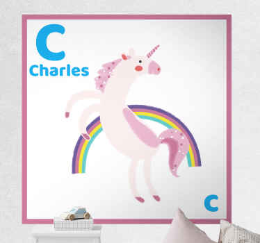 Rainbow unicorn initial  animal wall sticker - TenStickers
