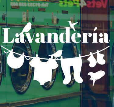 Vinilo escaparate Ropa de lavandería con pájaros - TenVinilo