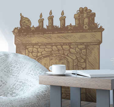 Vinilo 3D chimenea con pesebre - TenVinilo