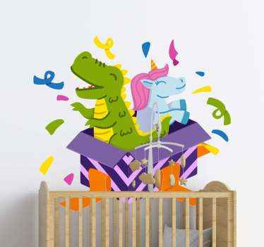 Dinosaur and unicorn couple wall sticker - TenStickers