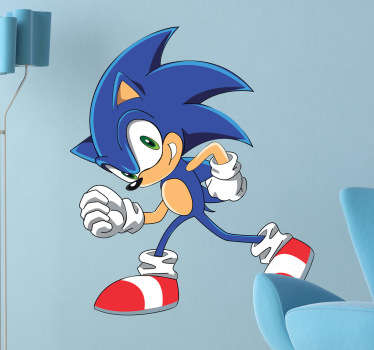 A cartoon decal of the famous character from the Saga videogames, Sonic! Be as fast as Sonic with this videogame wall sticker!