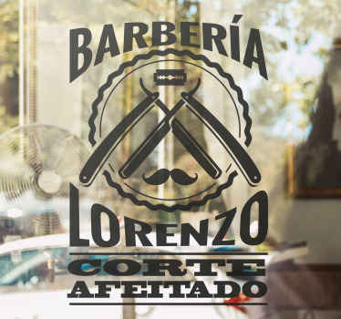 Vinilo peluquería cortar y afeitar con nombre - TenVinilo