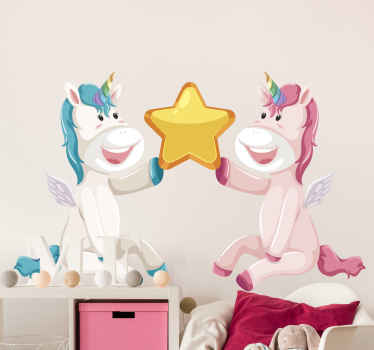 Two unicorn holding star fairy tale sticker - TenStickers