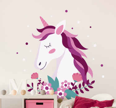 Vinilo infantil unicornio con flores - TenVinilo