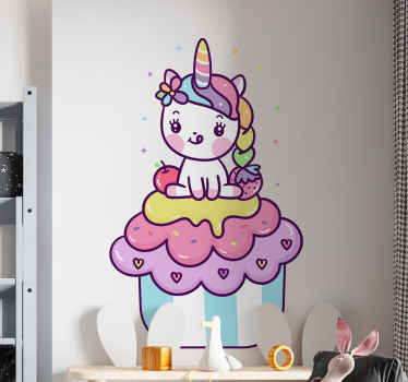 Cartoon unicorn sitting on cupcake sticker - TenStickers