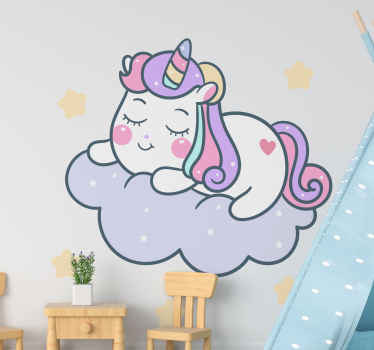 Cute unicorn sitting on cloud fairy tale decal - TenStickers