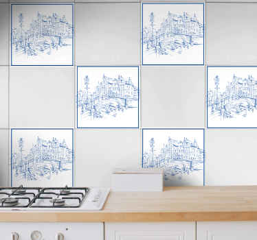 Delfts modrý kanál domy dlaždice štítok - Tenstickers