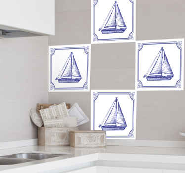 Fliesen Aufkleber blaues Segelboot - TenStickers