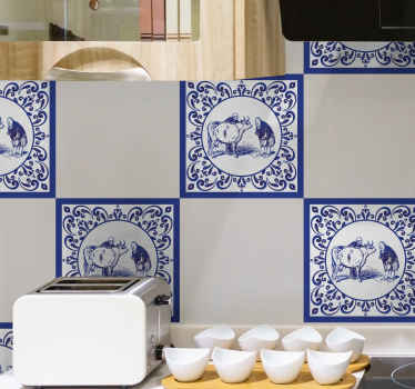 Men and cow  tile vinyl sticker - TenStickers